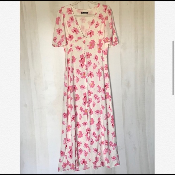 Zara Floral Midi Dress Medium - Picture 4 of 8